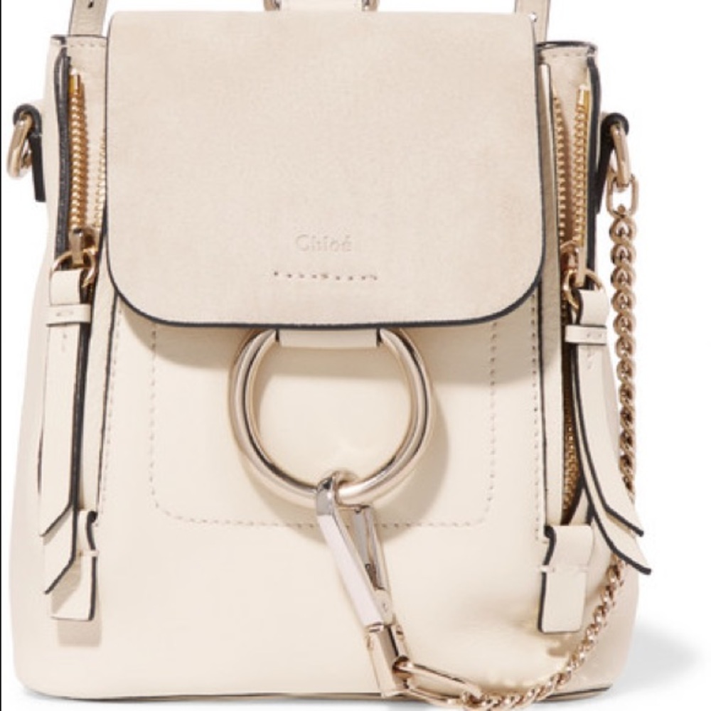 CHLOÉ Faye suede and leather backpack off white
